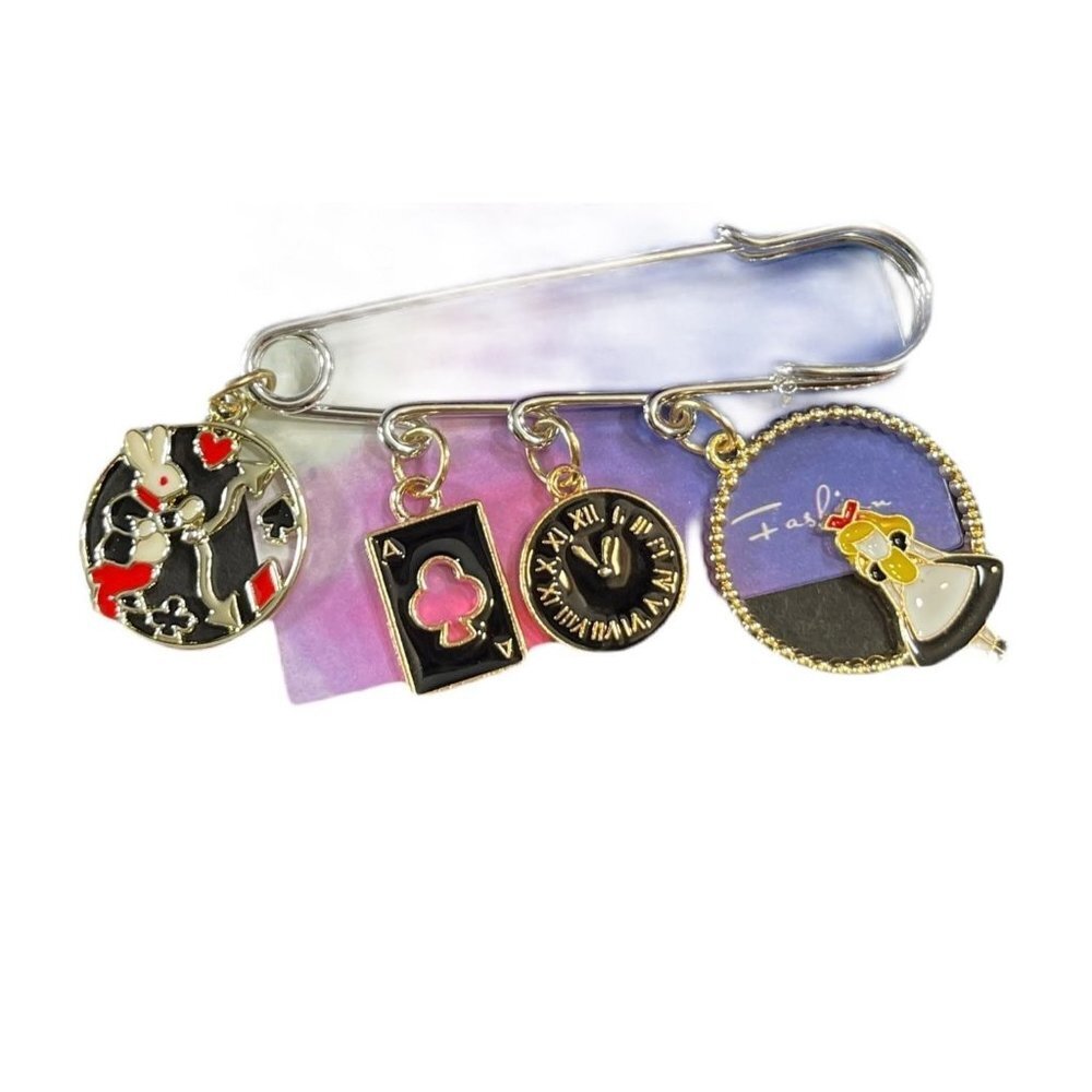 Alice Wonderland Lapel Pin Rabbit Black Safety Pin Enamel Badge Brooch Gift Pin